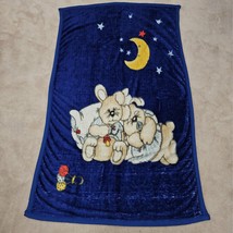 VTG Blue Blanket Sleeping Bunny Rabbits Moon Stars Rattle Acrylic Manter... - £77.36 GBP