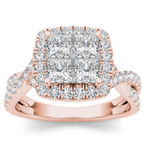 14K Rose Gold 2ct TDW Princess Diamond Quad Halo Twist Shank Engagement Ring - £2,113.41 GBP