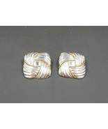 Laton Mexico 925 Sterling Clip On 2-Tone Earrings Ribbed Braided Square - £39.08 GBP