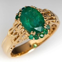3Ct Oval Cut Lab-Created Green Emerald Wedding Band Ring 14K Yellow Gold Plated - £114.98 GBP