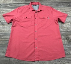 Hi-Tec Men&#39;s Short Sleeve Button Front Shirt Double Pocket Red Polyester ~ Large - $14.85