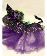 Witch Halloween Dog Costume Adj Medium Skirt Tutu And Witch Hat With Wig - £9.37 GBP