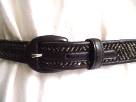 Talbots Womens Small Genuine Leather and Herringbone Fabric Belt Made in Italy - £19.32 GBP