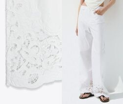 $79.99 ZARA EMBROIDERED STRAIGHT LEG  COTTON  PANTS  XS-SMALL - $64.39