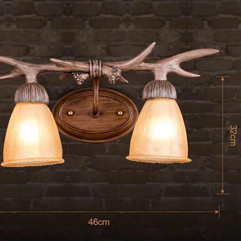 interoknack Vintage Double Antler Wall Lamp, Creative Rustic Style Glass Shade S Item image 3