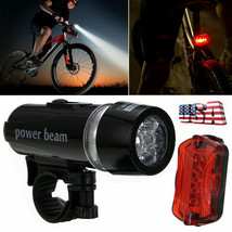 5 Led Lamp Bike Bicycle Front Head Light + Rear Safety Waterproof Flashl... - £14.13 GBP