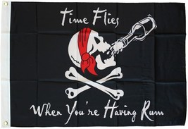 Time Flies When You&#39;re Having Rum Nylon Flag 3&#39;x5&#39; Pirate Skull Crossbones - £14.21 GBP