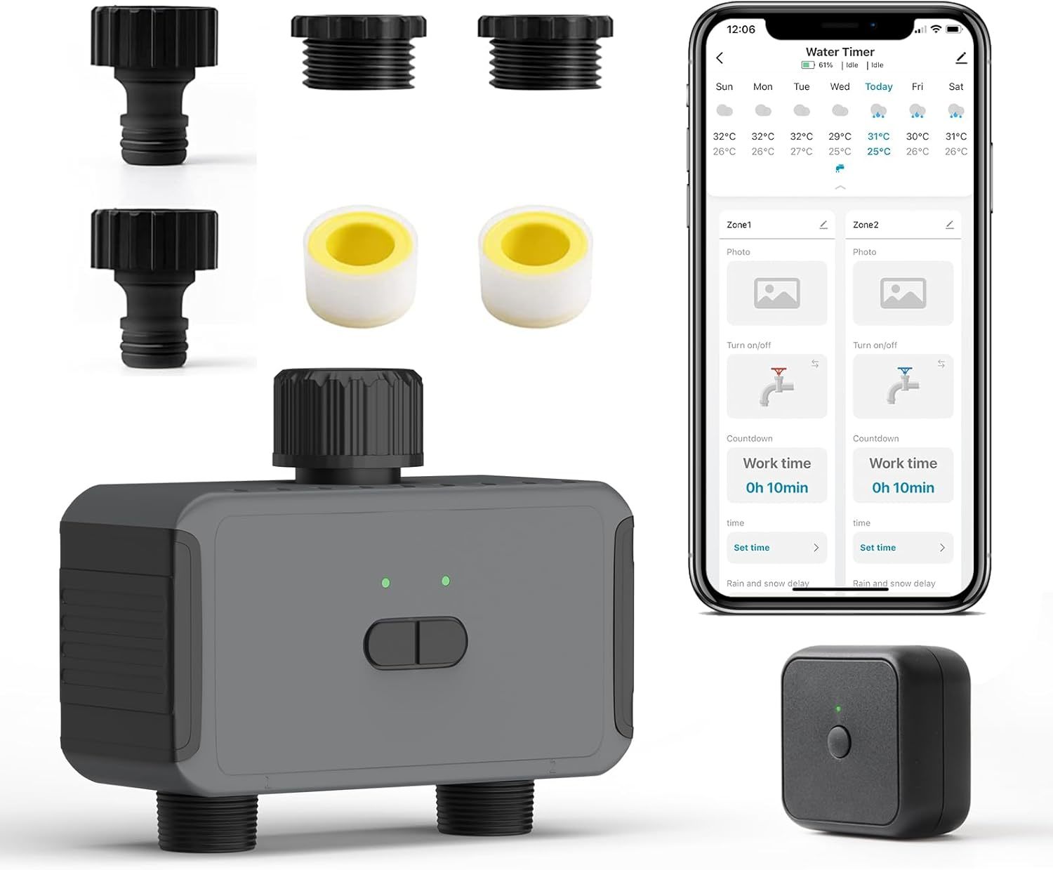 Sprinkler Timer Wifi Water Timer, 2 Outlets Smart Hose Timer With Hub, Rain - $48.00