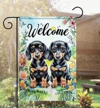 Welcome two dogs Double Sided Garden Flag ~ 12&quot; x 18&quot; ~ NEW! - £9.53 GBP