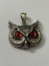 Sterling Silver Owl Pendant Red Eyes HUGE! 26.4 Grams NWOT - $93.49