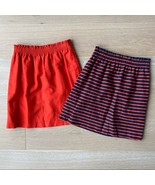 J. Crew Linen-Cotton Sidewalk Mini (2) Skirts Red Navy Striped Solid sz 0 - £30.42 GBP