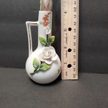 Vintage Porcelain Bud Vase, Hand Painted with Applied Flowers, 4" German Pottery image 8