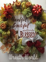New Handmade Thanksgiving Wreath Grateful Thankful Truly Blessed Fall Home Decor - £62.46 GBP