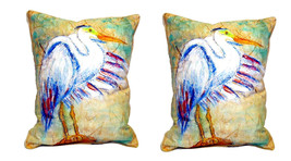 Pair of Betsy Drake Egret on Rice Large Indoor Outdoor Pillows 16 Inch X... - £70.05 GBP