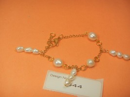 18k Gold yellow gold chain -Pearl Gemstone Bracelet #644 - £15.38 GBP
