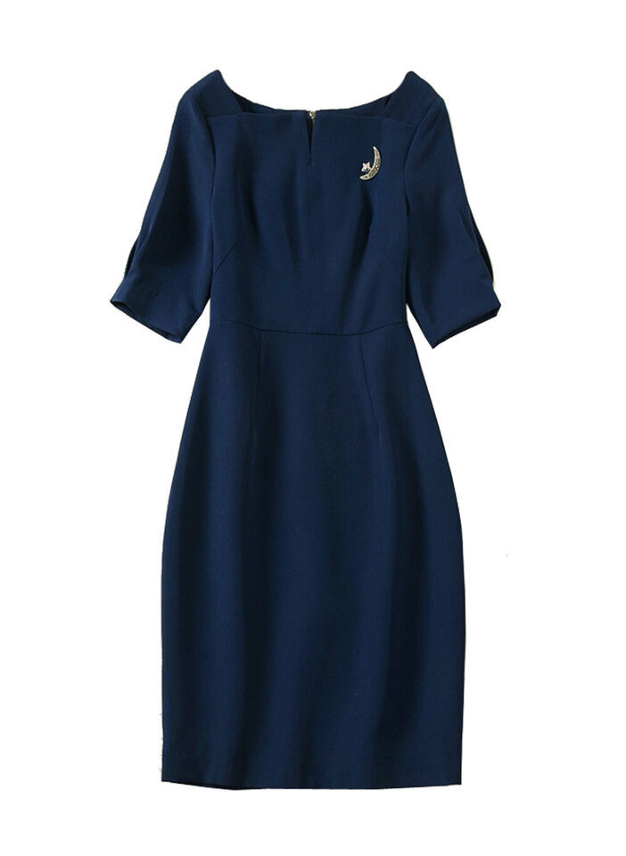 Celeb Angelina Jolie Inspired Elbow-Sleeve Split-Neck Sheath Dress in Navy AUS Item image 5
