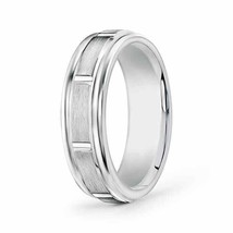 ANGARA Satin Finish Column Groove Wedding Band for Him in 14K Solid Gold - £470.27 GBP