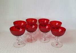 Morgantown RADIANT RUBY Red &amp; Clear Champagne Sherbet Glasses ~ Set of 8 - £46.70 GBP