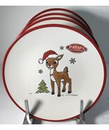 4 Salad Plates Rudolph The Red Nosed Reindeer 8.25” Christmas Red Border... - $82.20 CAD