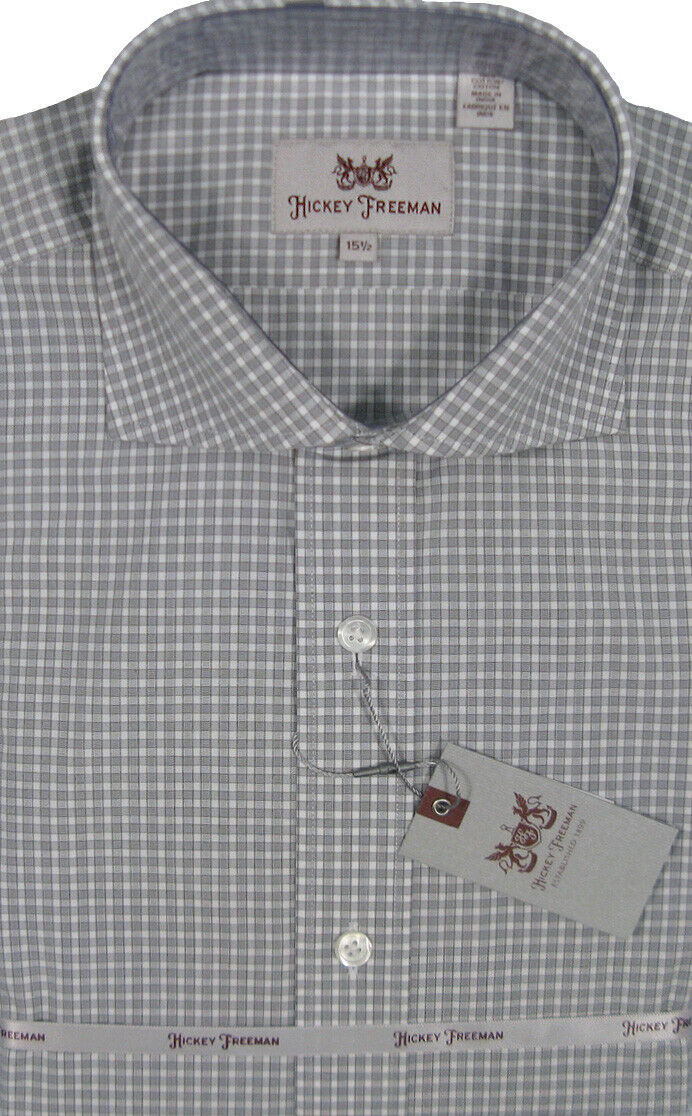 Primary image for NEW $145 Hickey Freeman Crisp Dress Shirt!  16 34 35   White & Gray Check