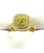 1.42 TCW GIA Kostüm Intense Gelb Kissen Brilliant Diamant Halo Ring 18k ... - £3,970.89 GBP