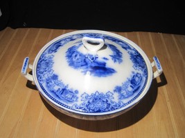 Antique W.H. Grindley Flow Blue Lidded Soup Tureen &quot;Shanghai&quot; Pattern - £95.27 GBP