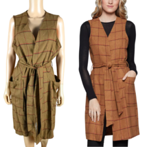 BCBGENERATION Plaid Longline &#39;Faux-Wool&#39; Vest - Caramel NWT LARGE - $33.38