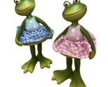 Spring Frogs in Pink and Blue Gingham Figurines Set of 2 Assort 7.25 inc... - $20.78