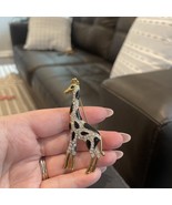 Vintage Large 3”Giraffe Brooch/Pin Rhinestones &amp; Black Enamel Gold Tone - $185.64 MXN