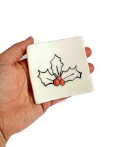 Clay Ring Holder Dish Hand Painted Holly, Handmade Christmas Home Decor Plate - £24.67 GBP