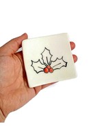 Clay Ring Holder Dish Hand Painted Holly, Handmade Christmas Home Decor ... - £24.12 GBP