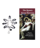 Seven Sorrows Rosary Chaplet Black Wood Beads & Instructions Pamphlet Catholic - $16.99