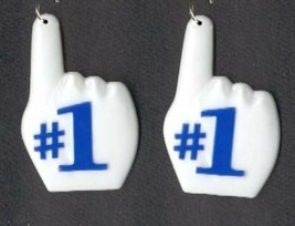 Funky #1 Big Finger Earrings Novelty Sports Cheerleader Fan Charm Jewelry-BLUE - £4.69 GBP