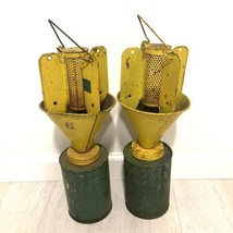 LOT 2 Vintage Metal Japanese Beetle Traps 16&quot; Green Yellow Ellisco PHILA USA Mcm - £38.93 GBP