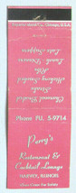 Perry&#39;s Restaurant &amp; Cocktail Lounge  Harvey, Illinois 20 Strike Matchbook Cover - £1.38 GBP