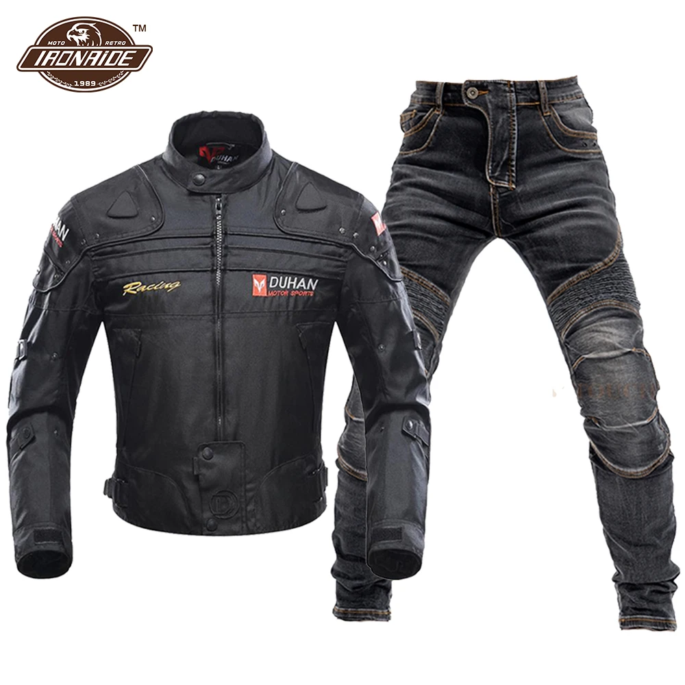 DUHAN Motorcycle Jacket + Pants Motocross Jean Men&#39;s Moto Suit Anti-fall - £85.53 GBP+