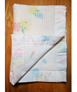 Vintage Baby Pepperell Blanket Waffle Weave White Pastel Flowers Iced Tr... - €72,50 EUR