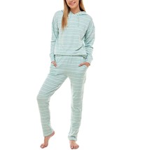 Womens Super Soft Hoodie Pajama 2 Pc Set Green Stripe Medium ROUDELAIN $... - $17.99