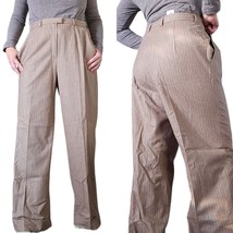 90s Escada Ermenegildo Zegna Wool Pants Tan Sz 12 Straight Leg Pinstripe... - $144.99