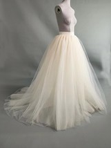 Women Floor Length Tulle Skirt Outfit Champagne Wedding Guest Tulle Maxi Skirt image 4