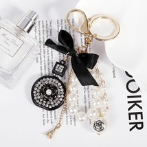 Pearl Luxury Keychain Crystal Perfume Bottle Pendant Car Wallet Handbag Key Ring - £14.33 GBP