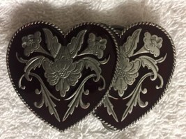 Vtg Women&#39;s Hearts + Floral Siskiyou Buckle Co Ashland, Ore. Metal &amp; Enamel Belt - £12.45 GBP