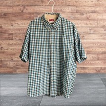 Men&#39;s Wrangler Green Plaid Button Down Shirt S/S Wrinkle Resist Cotton S... - £10.90 GBP