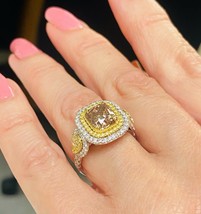 3.72 Ct Fancy Yellowish Brown Cushion Diamond Engagement Ring 14K Two-Tone Gold - £5,762.87 GBP