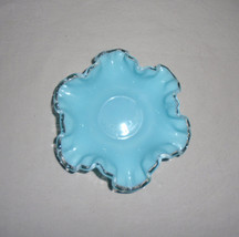 Fenton Glass Turquoise Silver Crest 6&quot; Bowl Ruffled Edge 1950s - £27.18 GBP