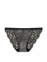 New Victoria&#39;s Secret Shine Lace Back Bikini Panty Black Metallic Velvet Sz L - £11.44 GBP