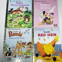 Lot of 4 VTG Little Golden Books Bambi Mother Goose Farm Animals Little Red Hen - £7.82 GBP