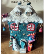 Holiday  House Ceramic Centerpiece Candle Holder Snowman Snow Covered Roof - £10.07 GBP