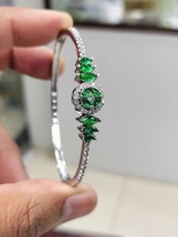 Bollywood Style Indian Silver Plated Kada Bracelet CZ Diamond Green Jewelry Set - £22.84 GBP