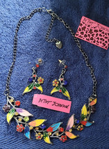 New Betsey Johnson Necklace Earring Set Bright Colorful Flowers Summer Decorate - £47.78 GBP